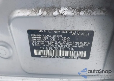 2014 Subaru Impreza 2.0I Premium z USA, uszkodzony, nr VIN JF1GJAD62EH017476